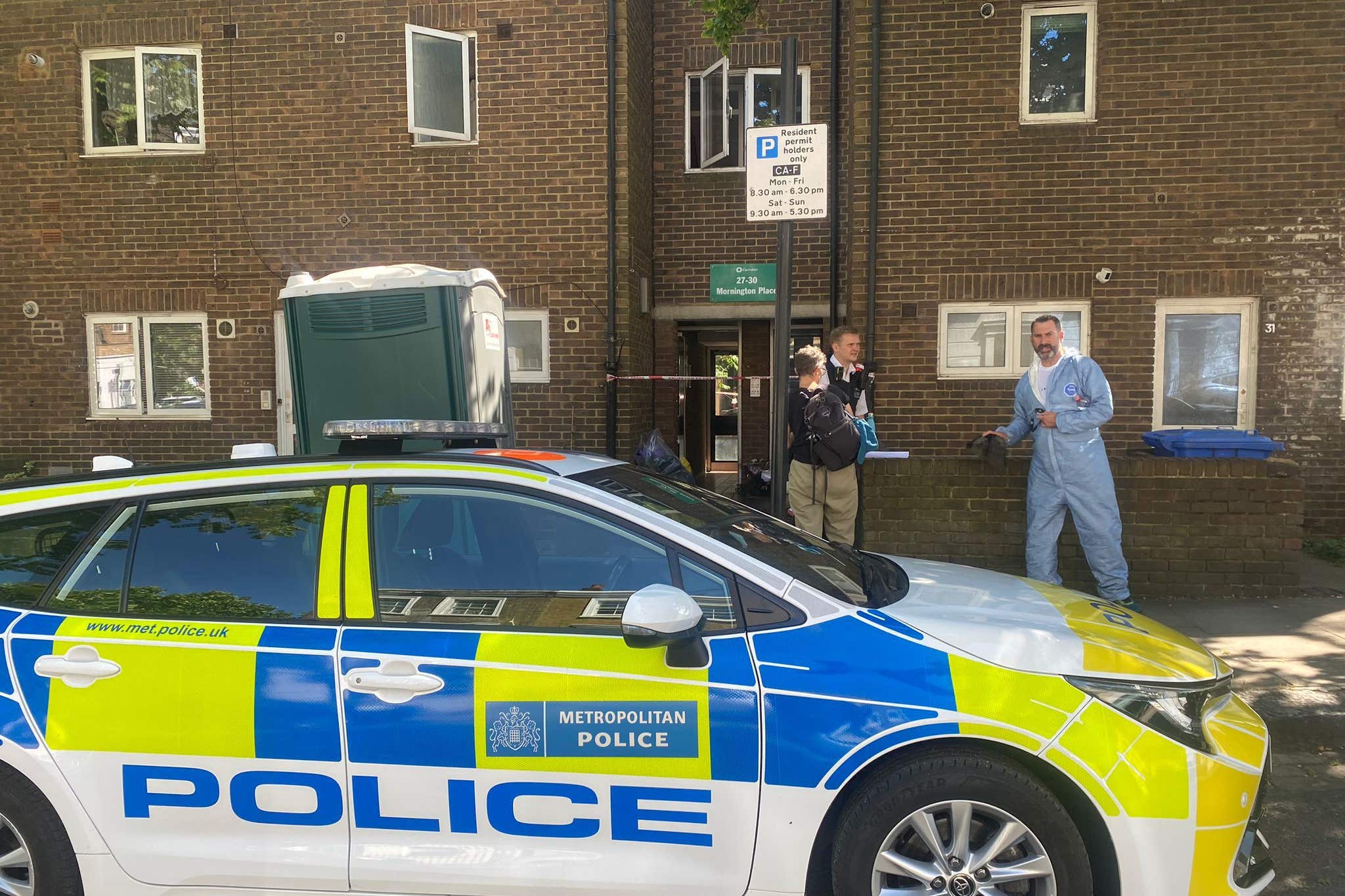 Police outside Jennifer Abbott’s home in Camden, north London