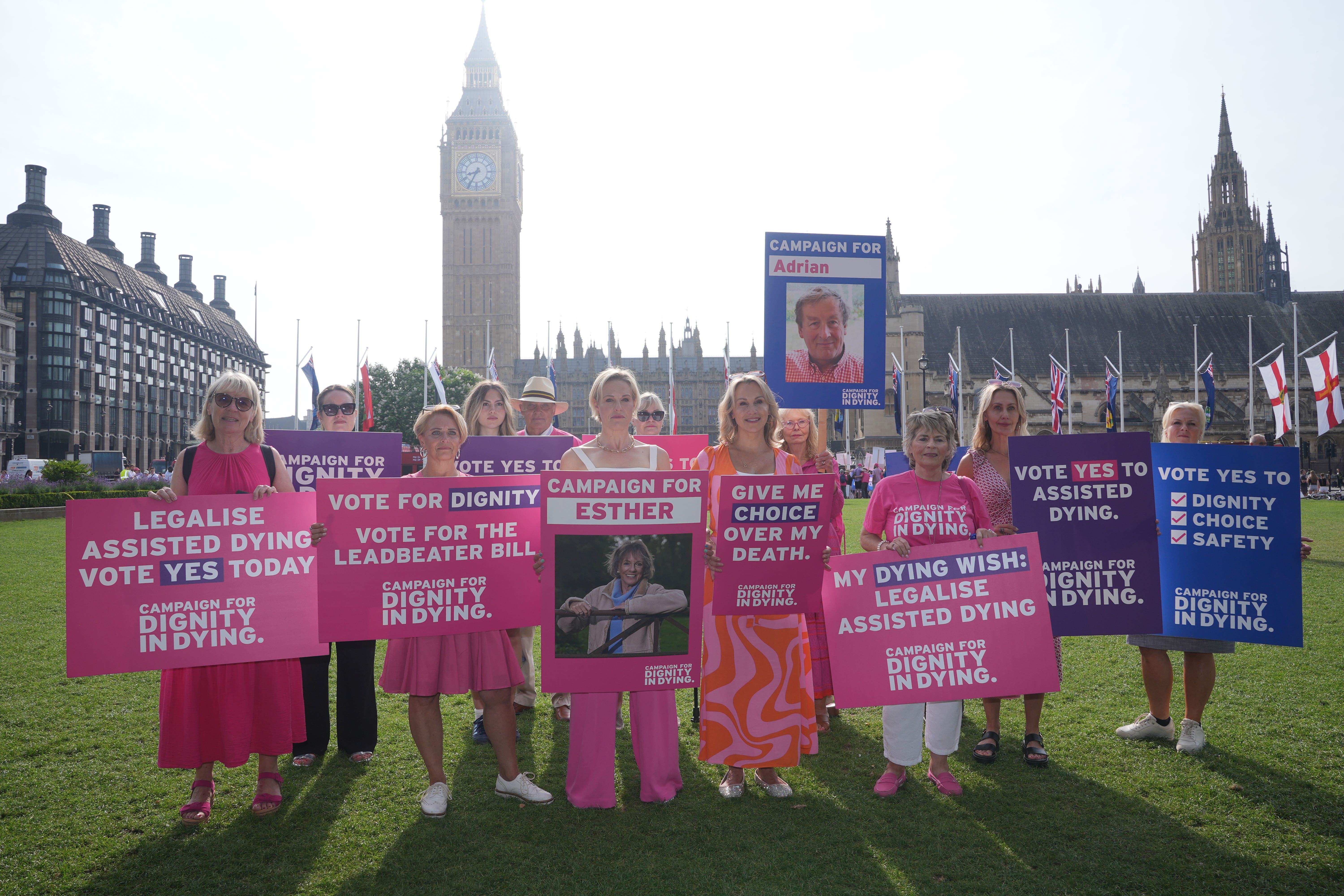 Dame Esther Rantzen’s daughter Rebecca Wilcox (centre left) with campaigner and cancer sufferer Sophie Blake (centre right) supporting the Dignity in Dying protest in favour of the assisted dying Bill, in Parliament Square on Friday (Yui Mok/PA)