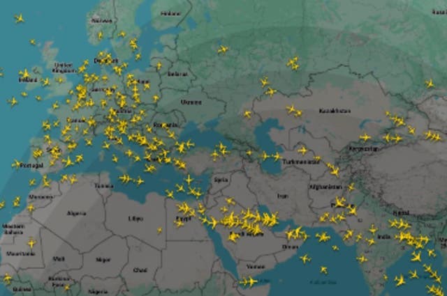 <p>A stunning map of current global flight routes has shown the lengths pilots have to go through to avoid conflict zones</p>