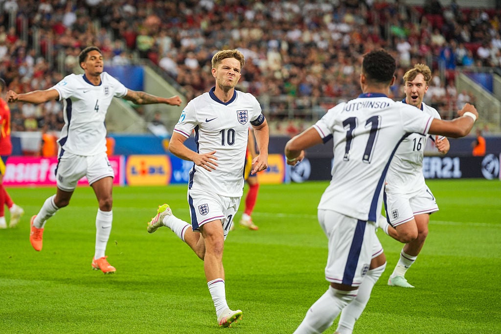 James McAtee opened the scoring for England after a nervy start