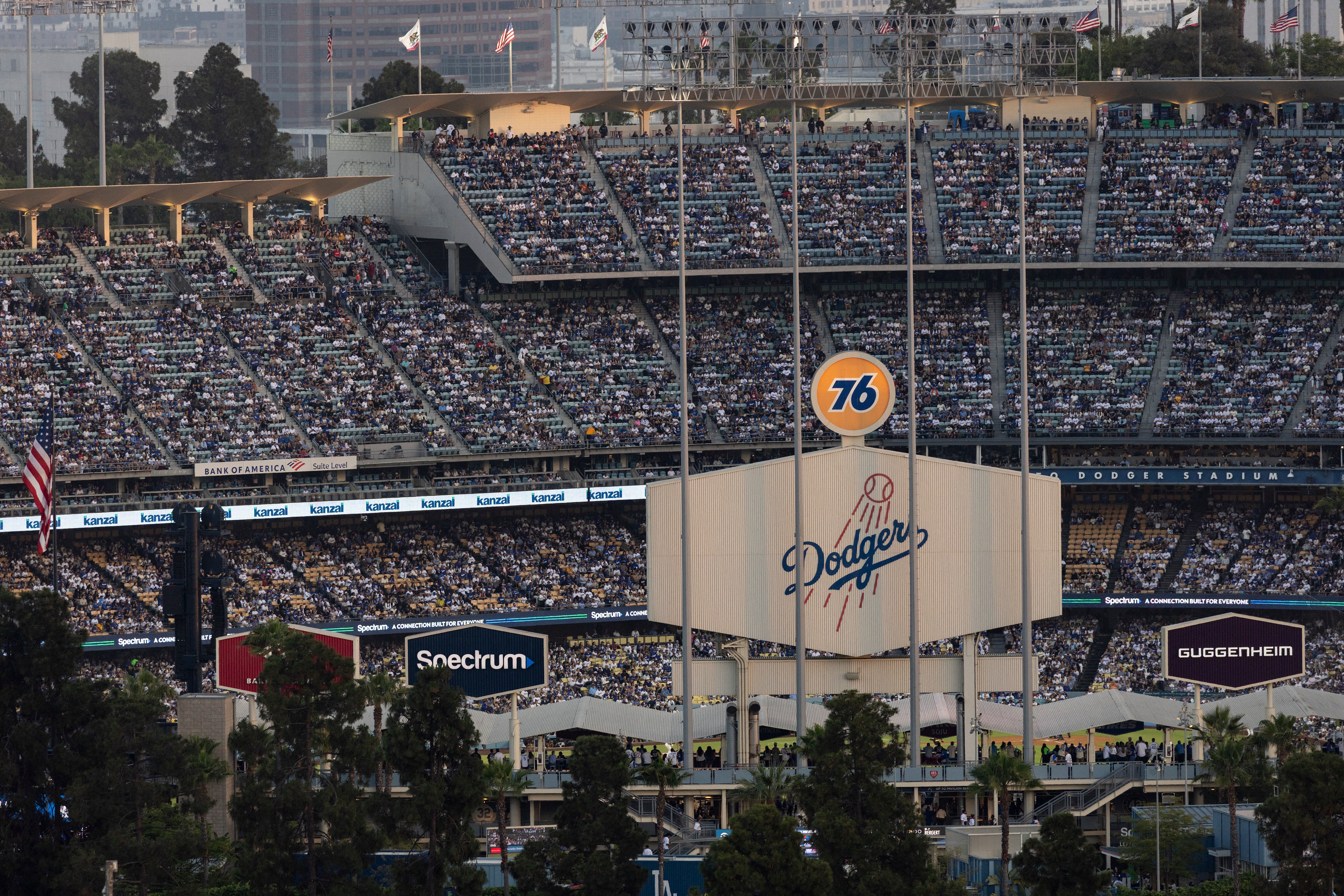 Dodger Stadium in Los Angeles. The baseball team donated $1 million to support families impacted by President Donald Trump's ICE raids