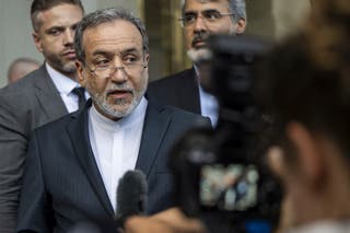 Iranian foreign minister Abbas Araghchi speaks to the media after an Iran-EU nuclear meeting in Geneva on Friday