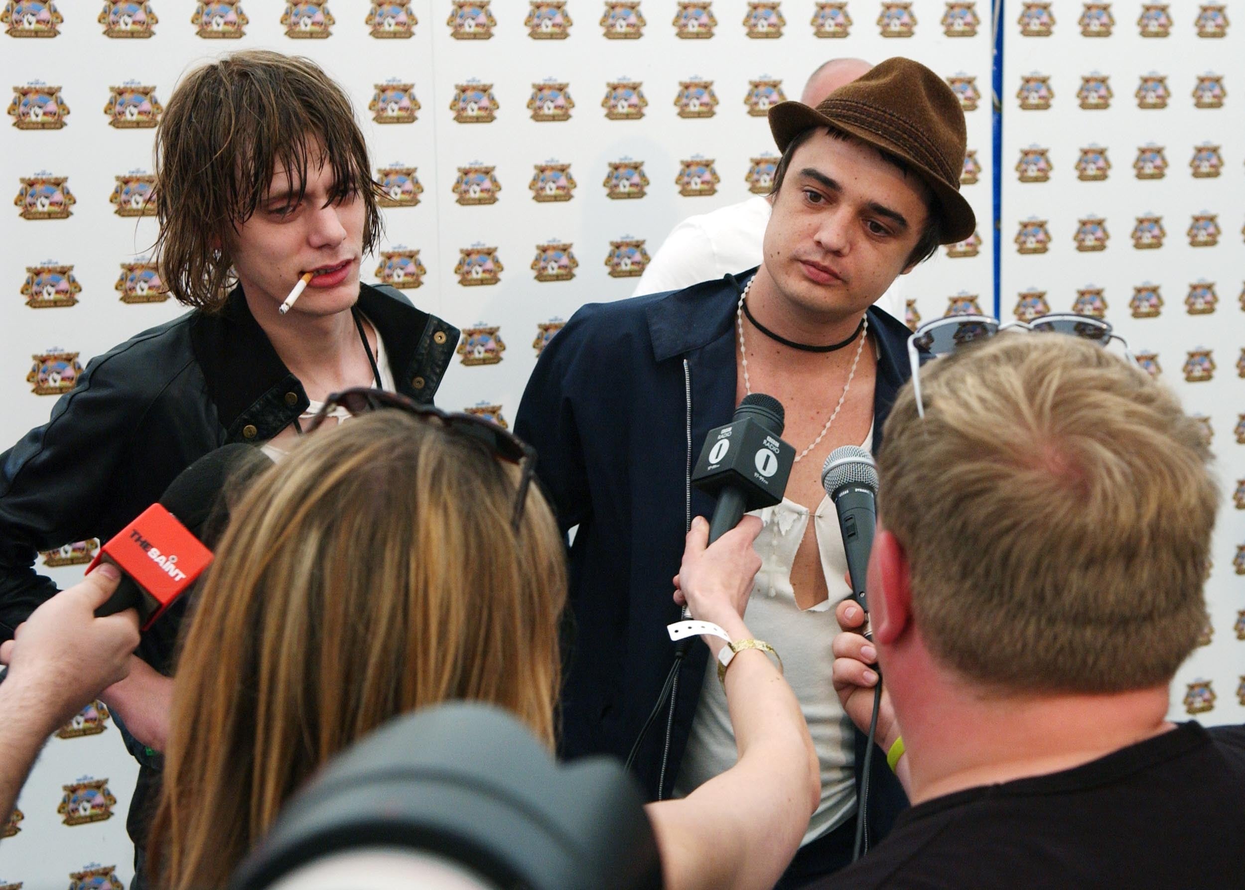 Patrick Walden (left) and Pete Doherty from band BabyShambles backstage.