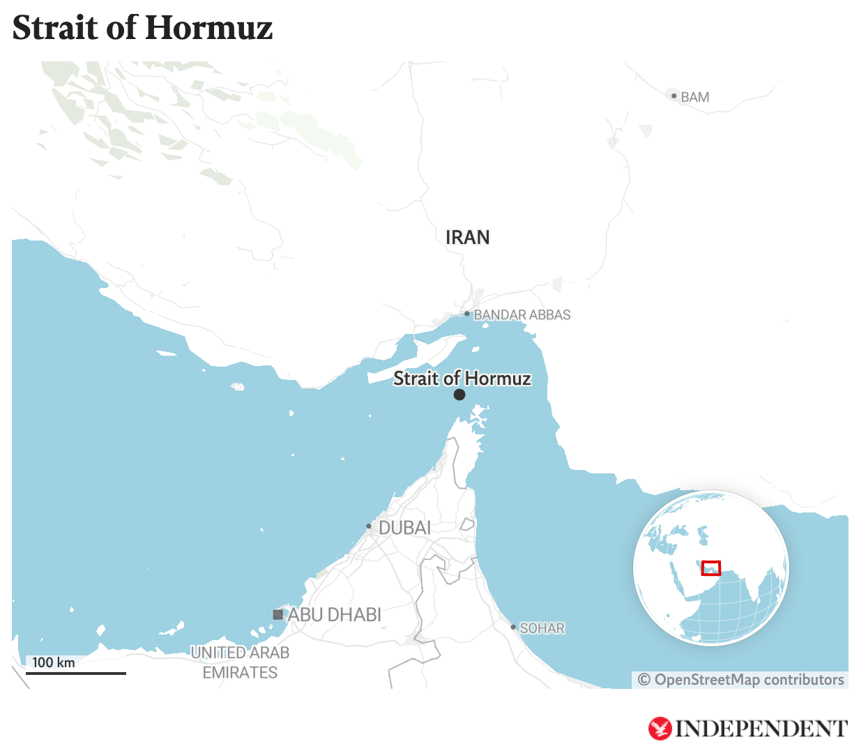 Map shows location of the Strait of Hormuz
