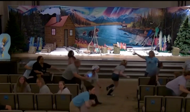 <p>Congregants flee as an active shooter attempted to enter a church in suburban Detroit on June 22, 2025</p>