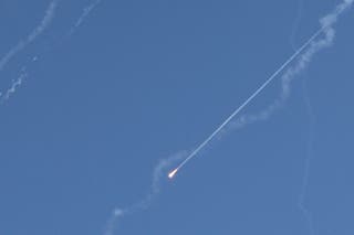 Israel's anti-missile defense tries to intercept a Ballistic missile seen above Jerusalem