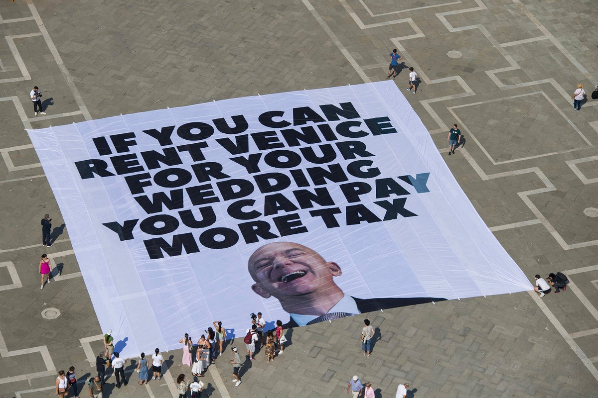 Protesters say Bezos' star-studded Venice wedding highlights growing inequality