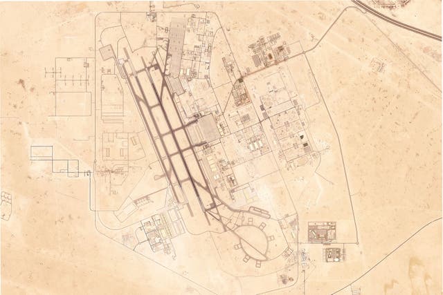 Satellite image showing Al Udeid Air Base (Planet Labs PBC/AP)