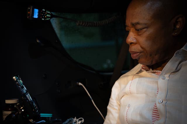 <p>New York City Mayor Eric Adams attends a briefing by NYPD international liaisons on Middle Eastern affairs on Sunday</p>