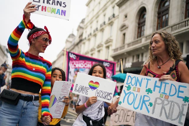 Demonstrators take part in a Reclaim Pride march through central London in July 2021 (Victoria Jones/PA)