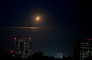 The Ukrainian air defence fires at Russian drones during a night strike on Kyiv on 23 June 2025