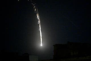 A Russian drone is shot down by Ukrainian air defences during a night strike on Kyiv on 23 June 2025