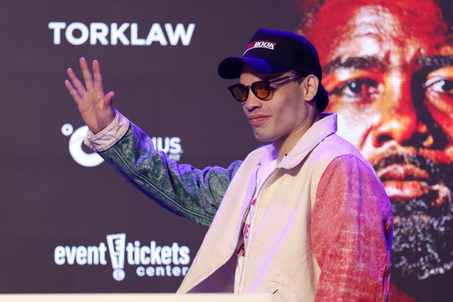 <p>Julio Cesar Chavez Jr at a press conference for his fight with Jake Paul</p>