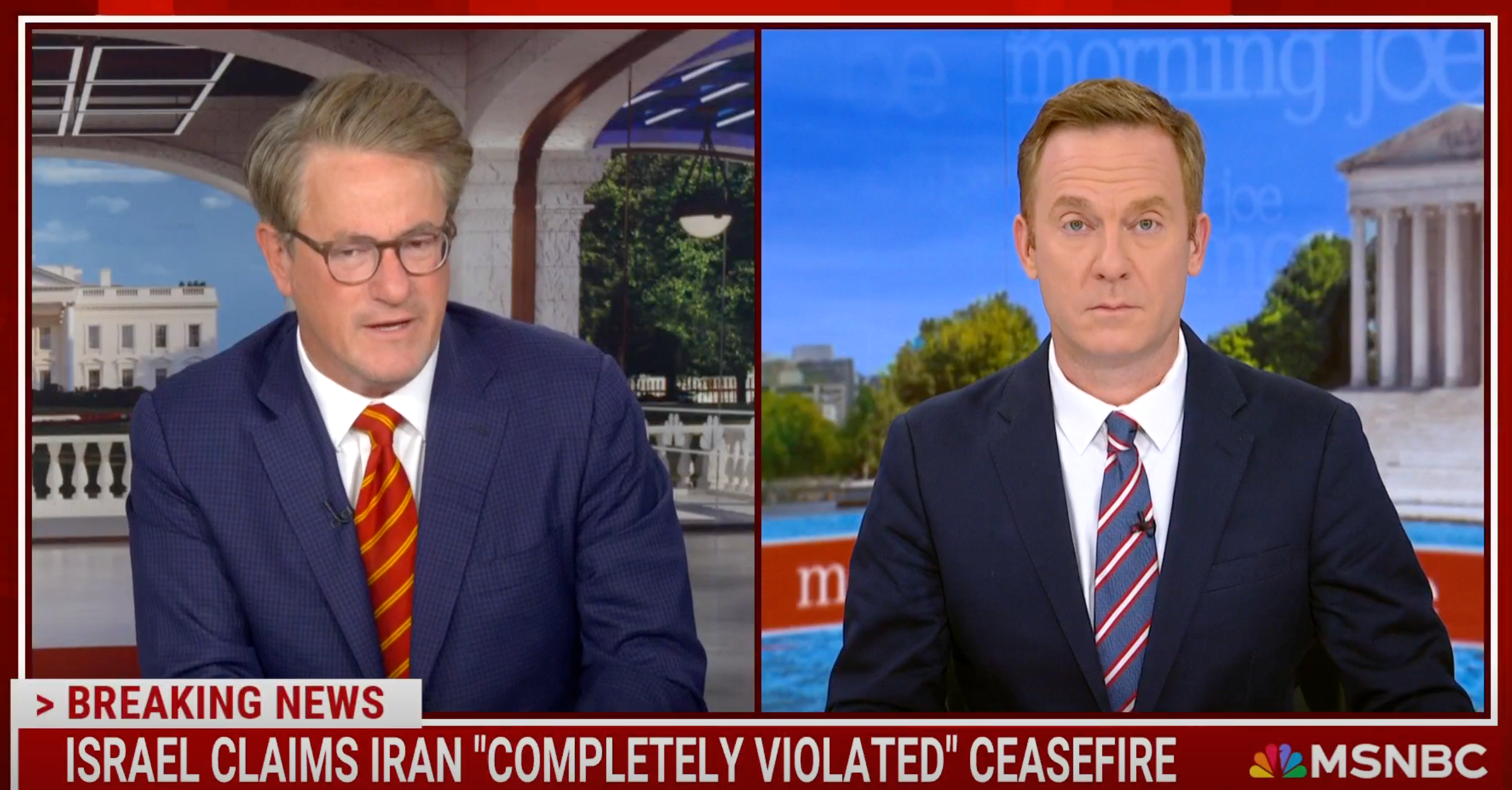 Joe Scarborough and Jonathan Lemire discuss Donald Trump's ceasefire outburst on MSNBC's Morning Joe on Tuesday on June 24 2025