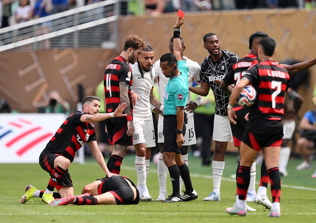 <p>The striker was sent off just four minutes into his cameo against Flamengo</p>