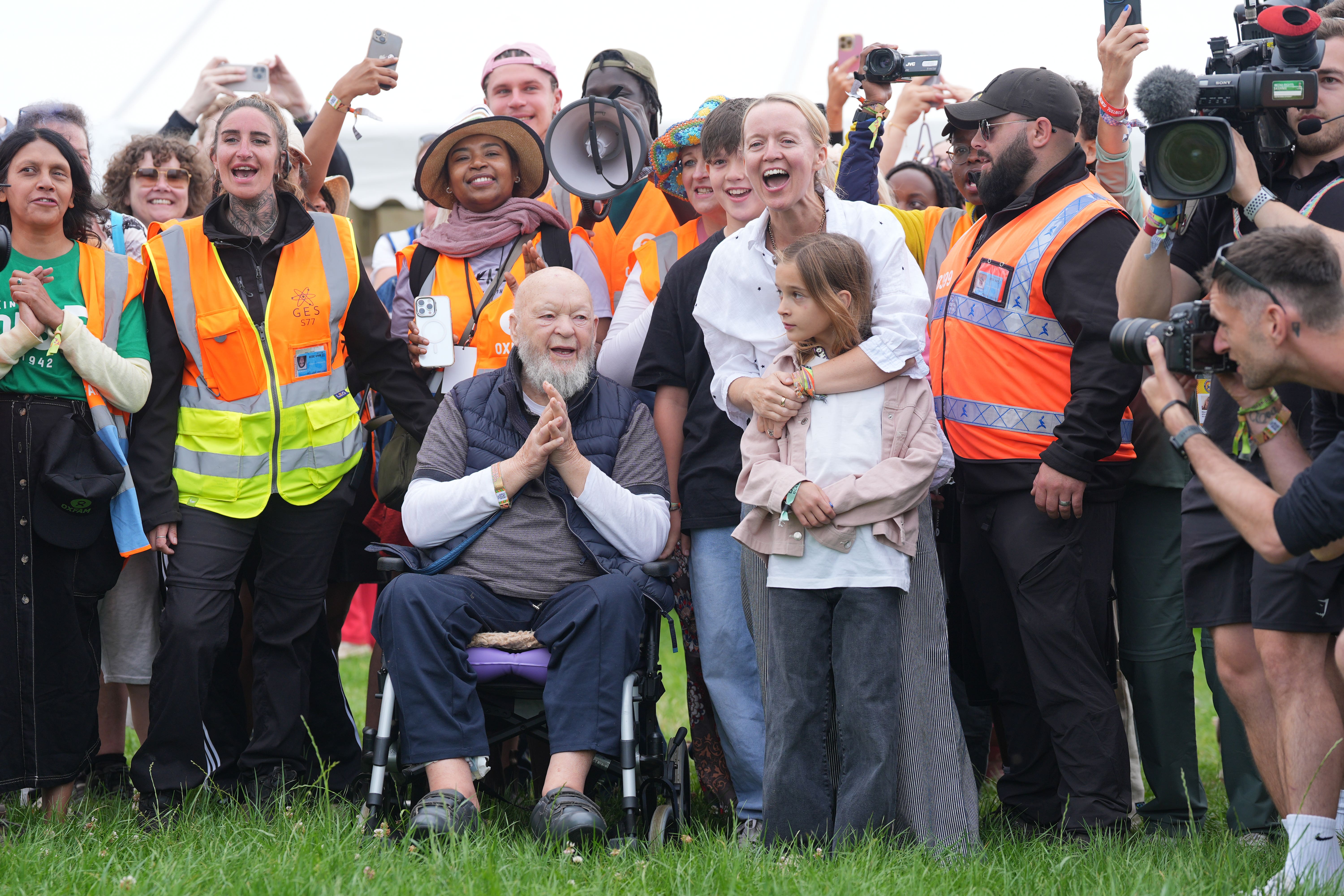 Emily Eavis opens the gates on the first day of the Glastonbury Festival at Worthy Farm in Somerset (Yui Mok/PA)