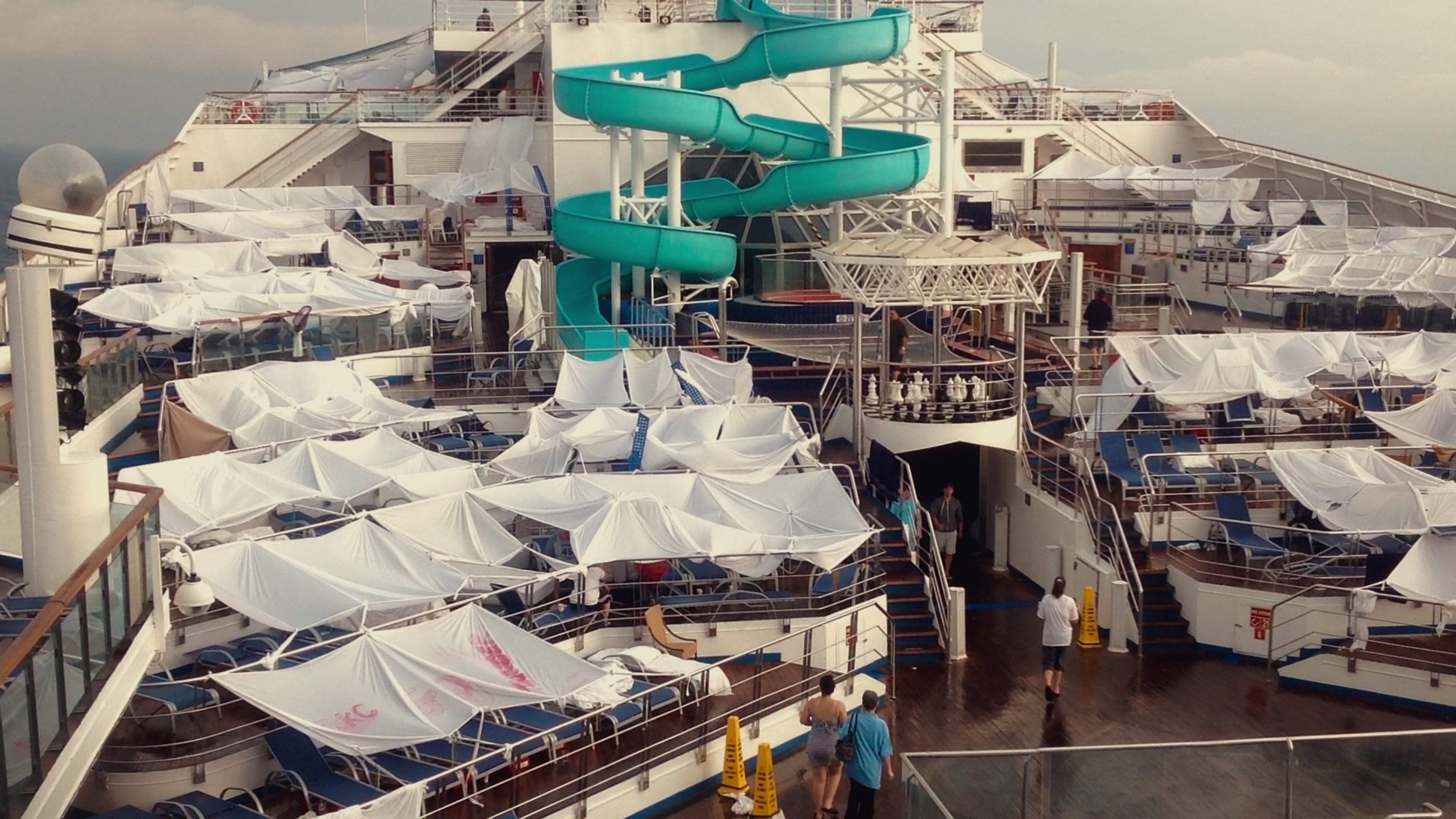 Passengers built makeshift shelters on the deck of the blighted ship