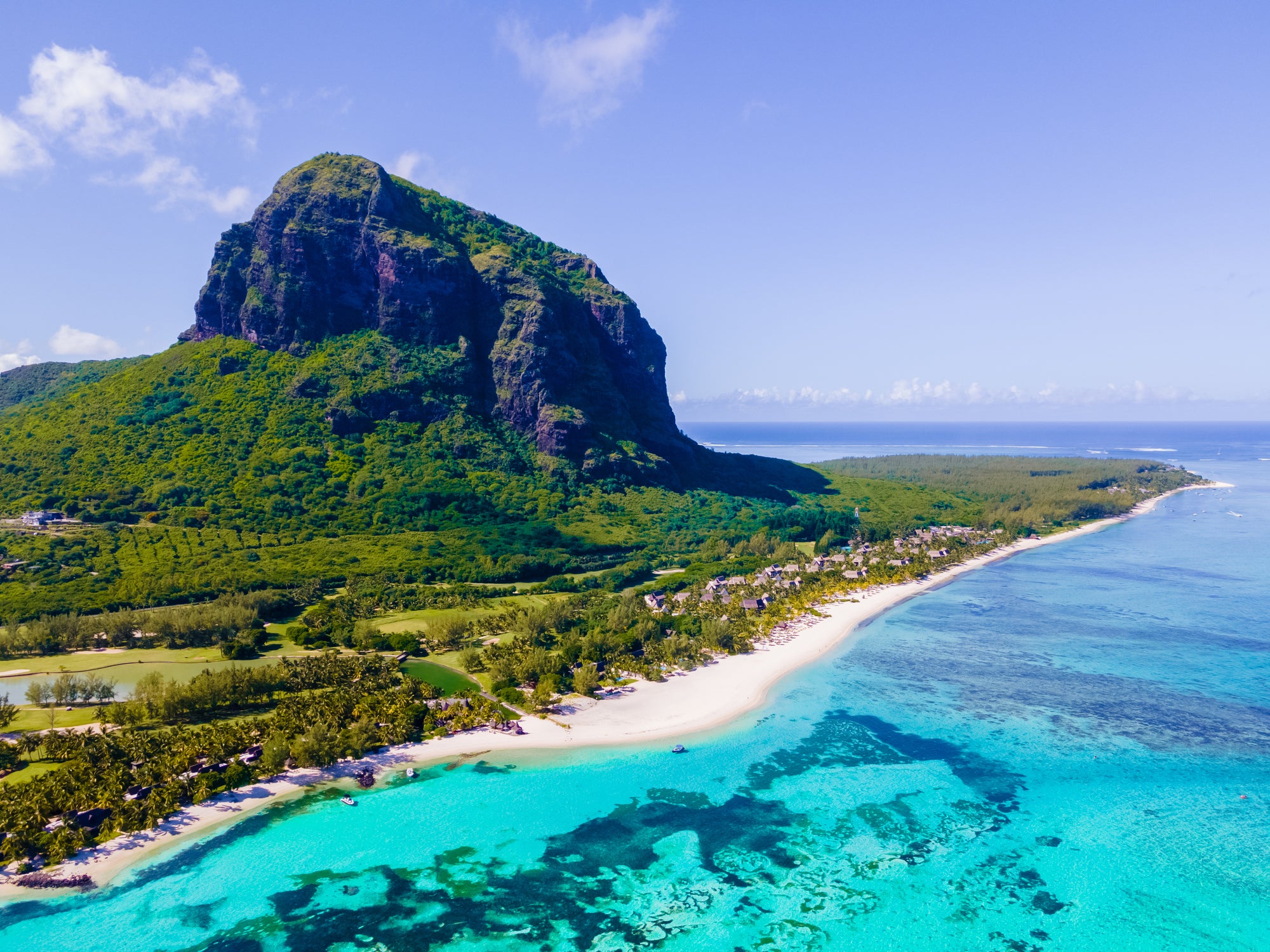 At 556-metres tall, the imposing form of Le Morne Brabant dominates the beach's backdrop