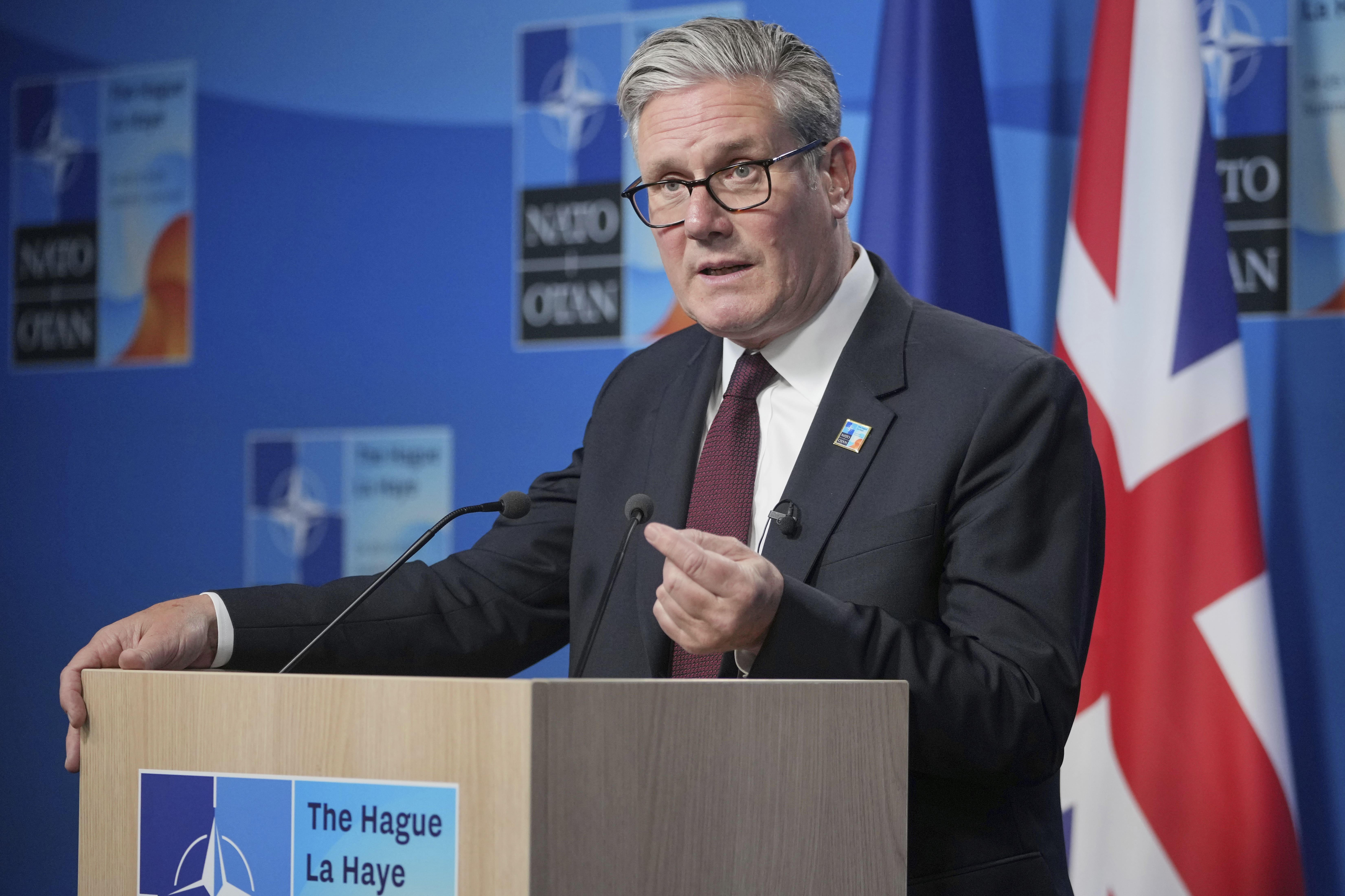 Prime Minister Sir Keir Starmer speaks during a media conference at the end of the Nato Summit at the Hague, Netherlands (Kin Cheung/PA)