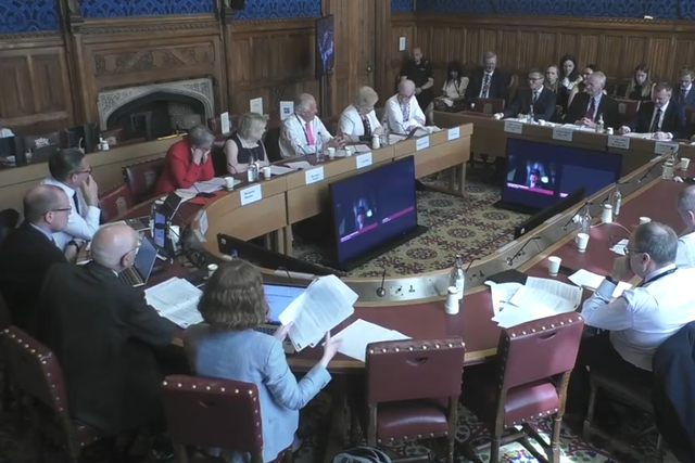 Northern Ireland Secretary Hilary Benn and Nick Thomas-Symonds, Paymaster General and Minister for the Cabinet Office, appear at the House of Lords Northern Ireland Scrutiny Committee to examine the operation of the Windsor Framework (Parliament/PA)