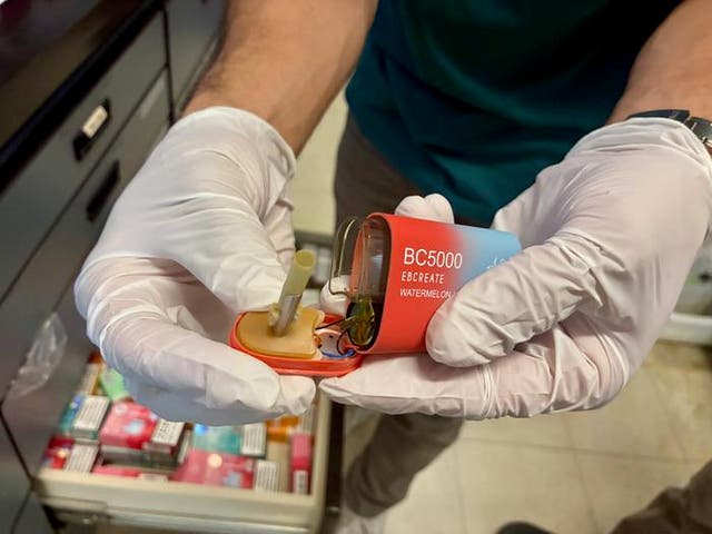 <p>Disposable e-cigarettes, or vape pods, are more toxic than traditional cigarettes, researchers warned. One of the e-cigarettes they studied released more lead during the course of a day than nearly 20 packs of traditional cigarettes</p>