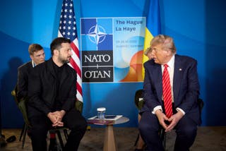 Ukraine's president Volodymyr Zelensky meets with US president Donald Trump on the sideline of the Nato summit in The Hague