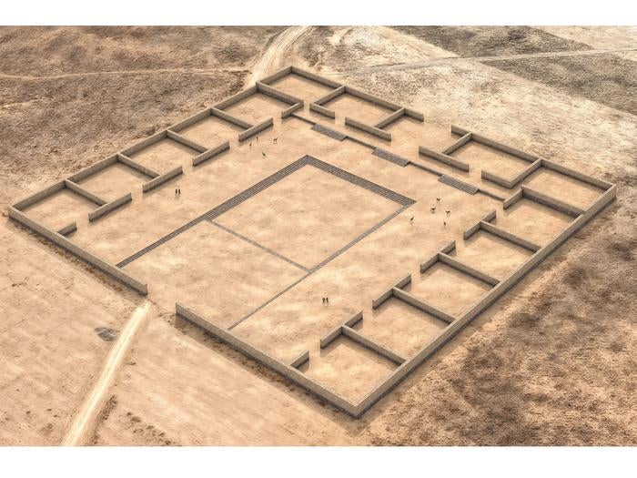 This image shows a digital reconstruction of an ancient South American temple recently discovered by a group of international archaeologists. The temple is known as Palaspata