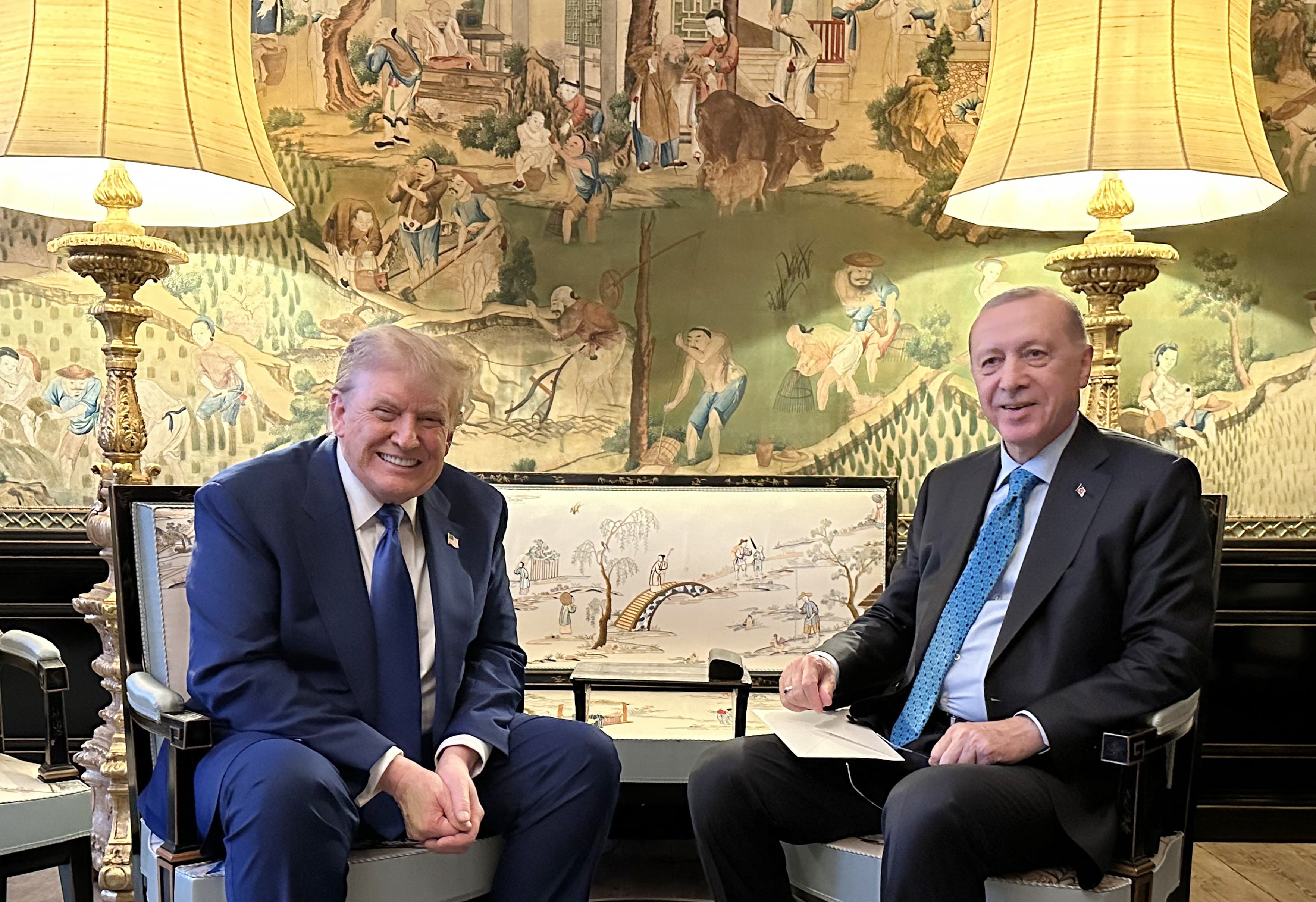Turkey's president Recep Tayyip Erdogan and US president Donald Trump meet on the sidelines of the Nato summit in The Hague