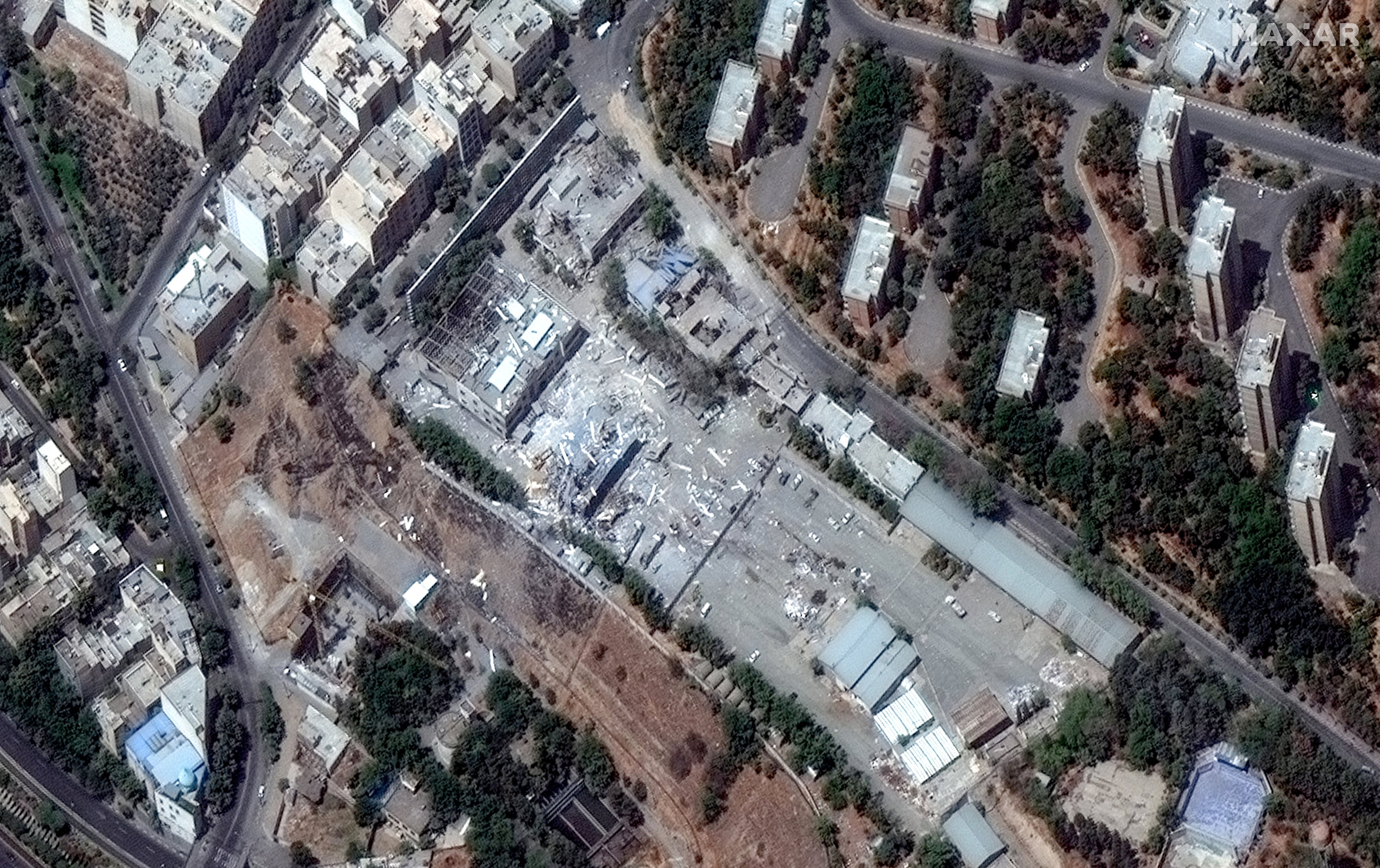 A satellite view shows destroyed buildings after an airstrike amid the Iran-Israel conflict, at Shahid Rajaee University, in Tehran, Iran