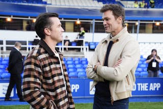 Tom Brady, right, with Wrexham co-owner Rob McElhenney