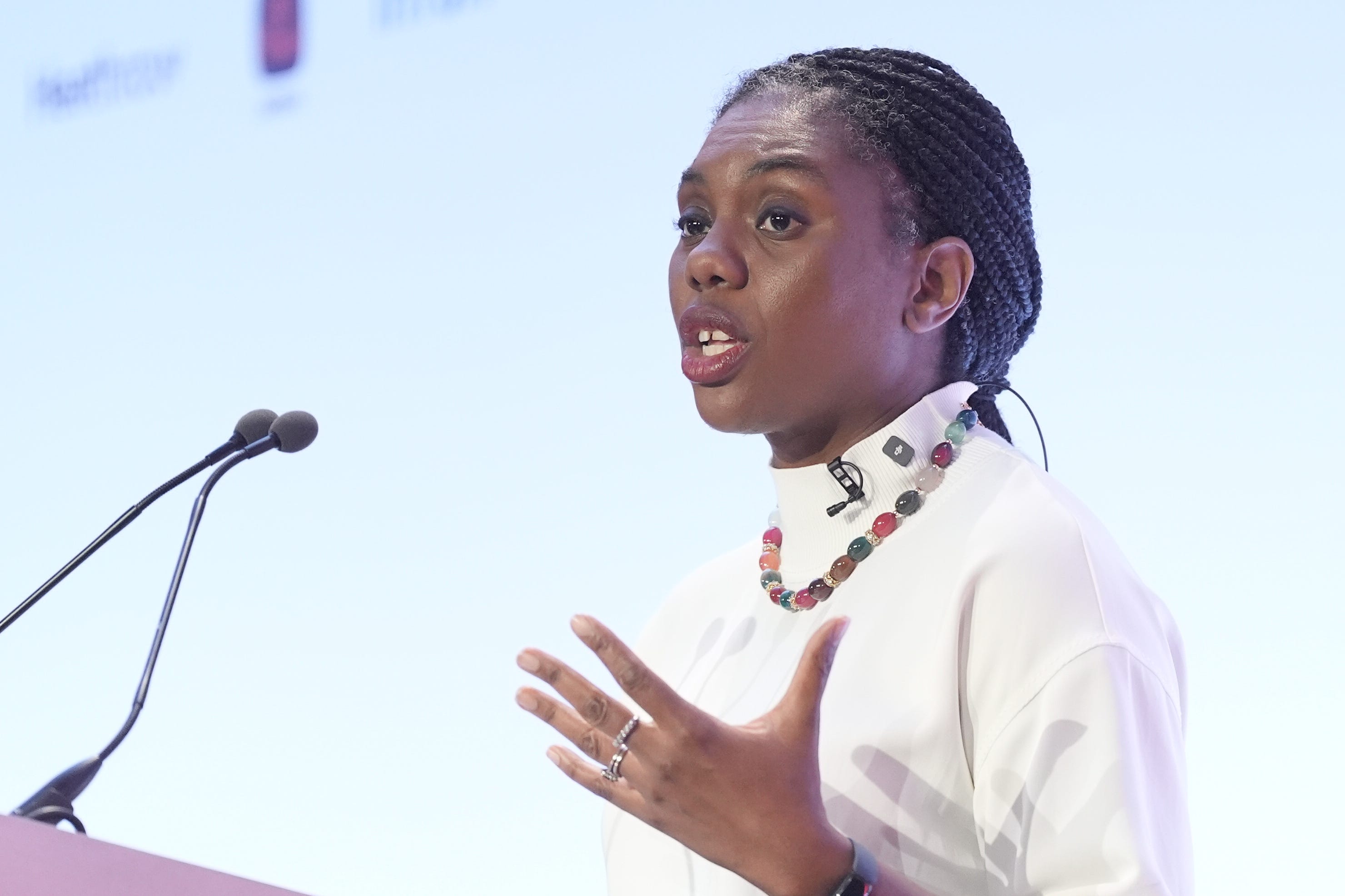 Conservative party leader Kemi Badenoch speaking at the British Chambers of Commerce Global Annual Conference at the QEII Centre, London (Stefan Rousseau/PA)