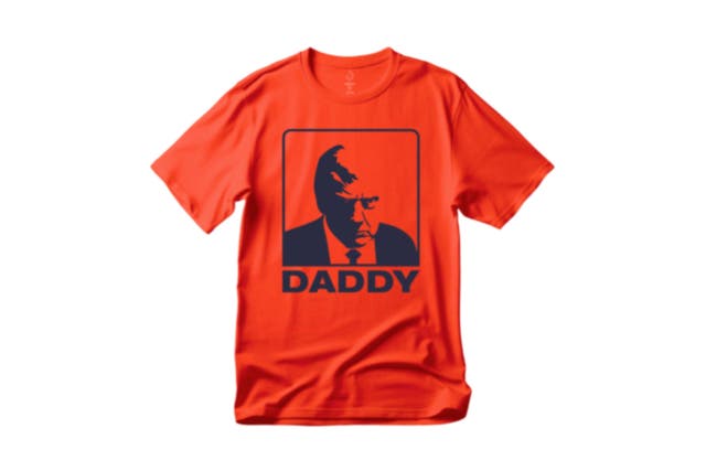 <p>With the president’s mugshot on the front, a Trump fundraising committee is now selling T-shirts with the word ‘daddy’ on the front</p>
