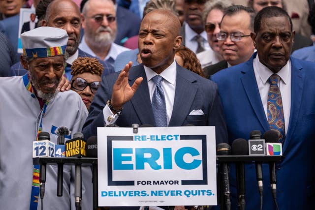 <p>New York City Mayor Eric Adams launches his re-election campaign at City Hall on Thursday June 26 2025</p>
