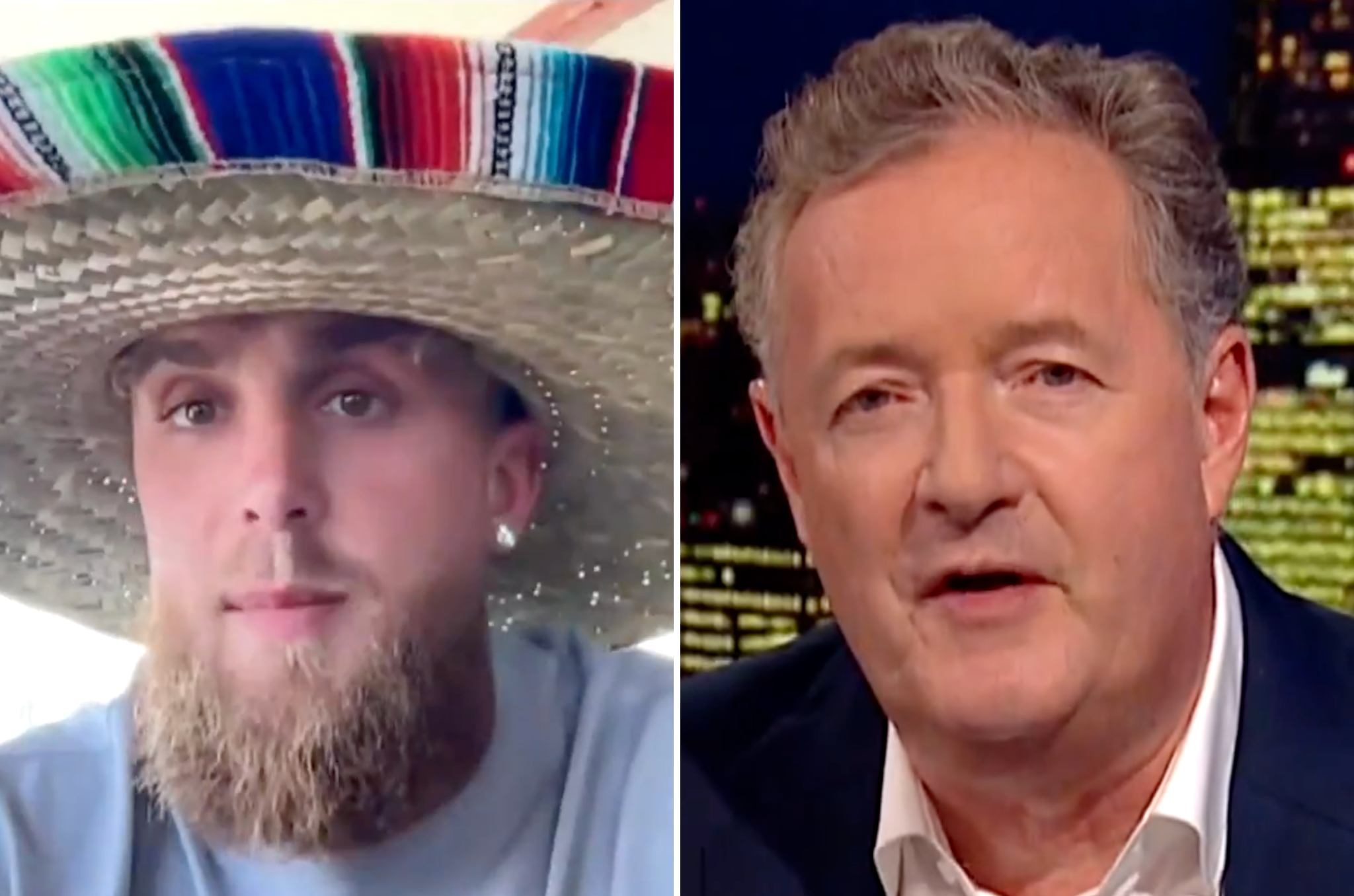 Jake Paul (izquierda) apareció en el programa de entrevistas de Piers Morgan (derecha) antes de su pelea con Julio César Chávez Jr.