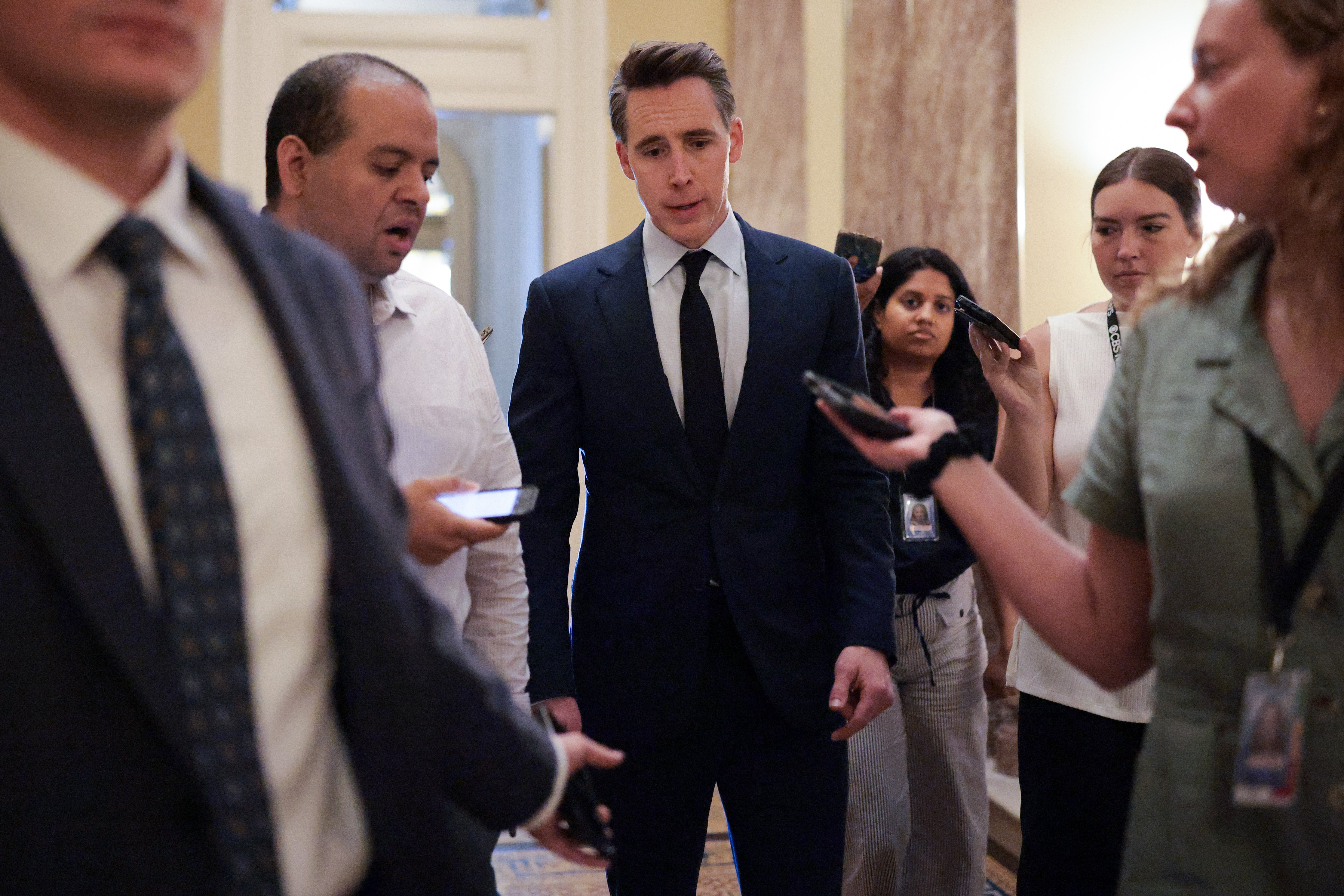 U.S. Sen. Josh Hawley (R-MO) speaks to The Independent before meeting with Republican lawmakers to discuss President Donald Trump's 