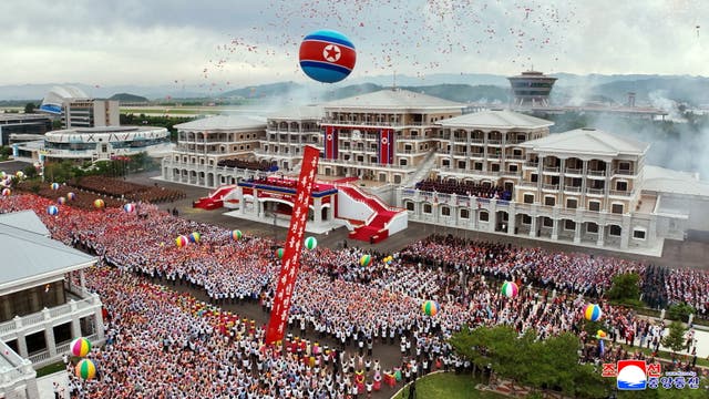<p>View of the ceremony marking the opening of the Wonsan Kalma Coastal Tourist Zone in Wonsan</p>