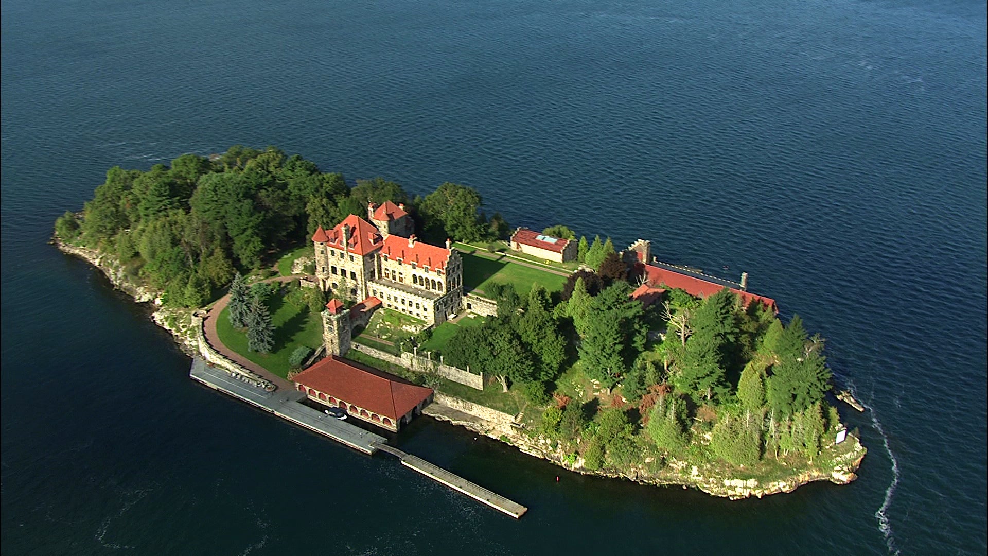 Dark Island is home to one of the very few genuinely historical castles in the United States – Singer Castle