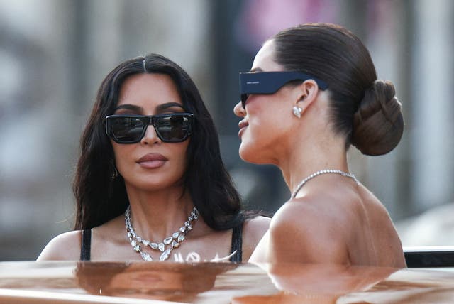 <p>Kim Kardashian and Khloe Kardashian travel on a boat, on the second day of the wedding festivities of Amazon founder Jeff Bezos and journalist Lauren Sanchez, in Venice, Italy, June 27, 2025</p>
