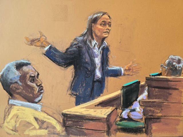 <p>Sean "Diddy" Combs listens as prosecutor Maurene Comey gives the final word in the sex trafficking case against the mogul</p>
