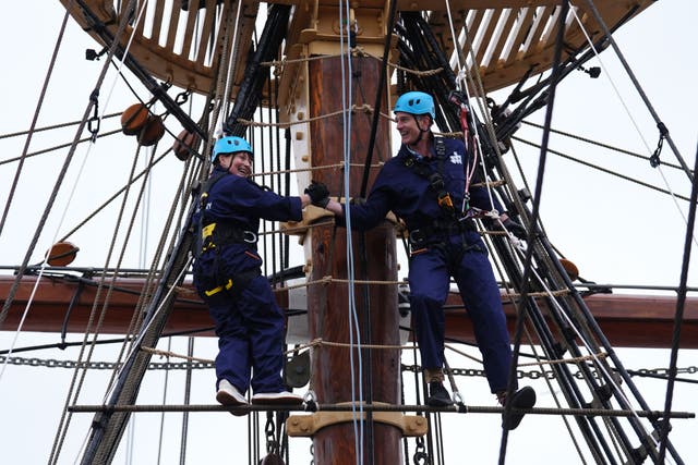 Lorraine Kelly and Dan Snow climbed the mast of the RRS Discovery in Dundee (Andrew Milligan/PA)