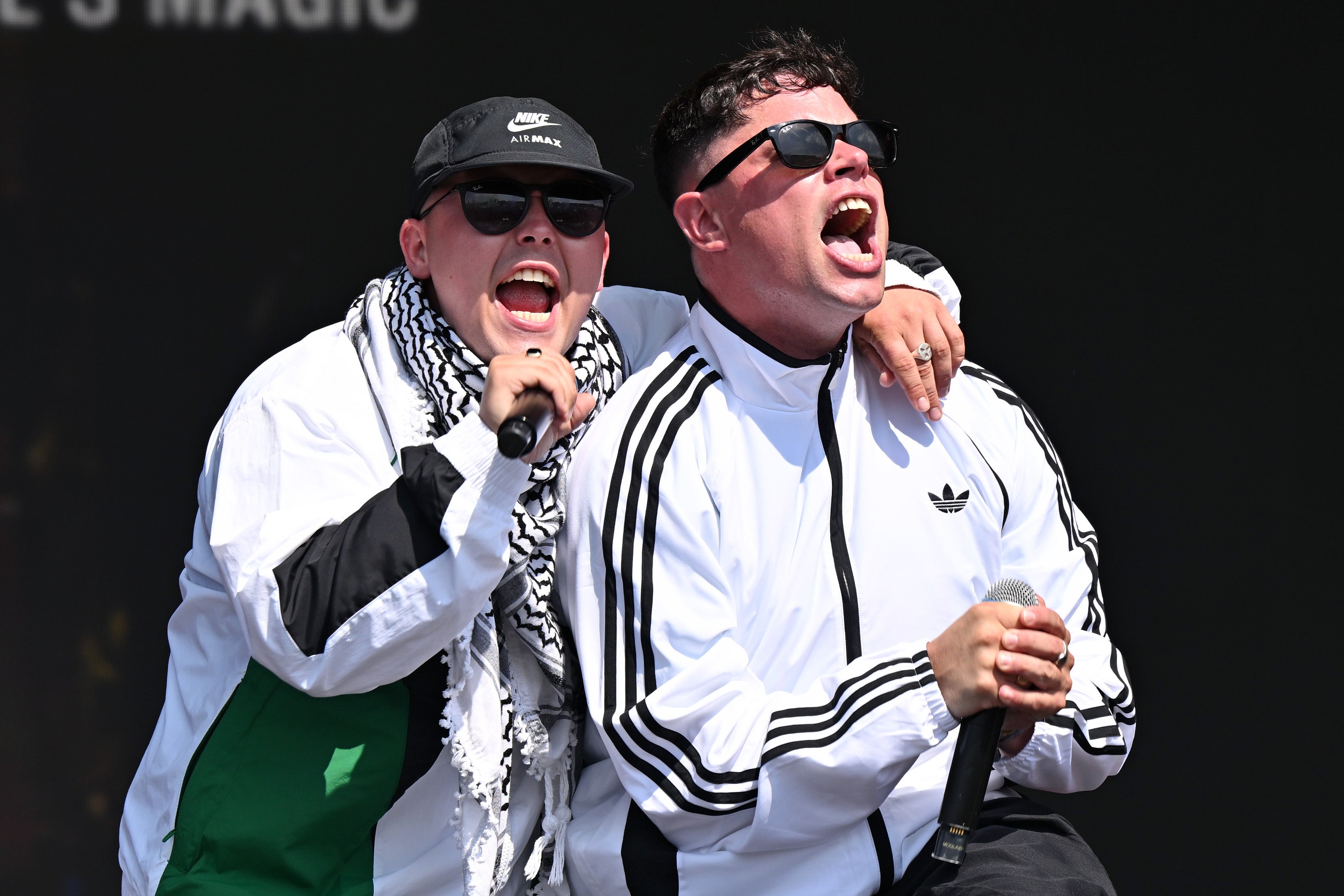 Mo Chara and Moglai Bap of Kneecap during day four of Glastonbury