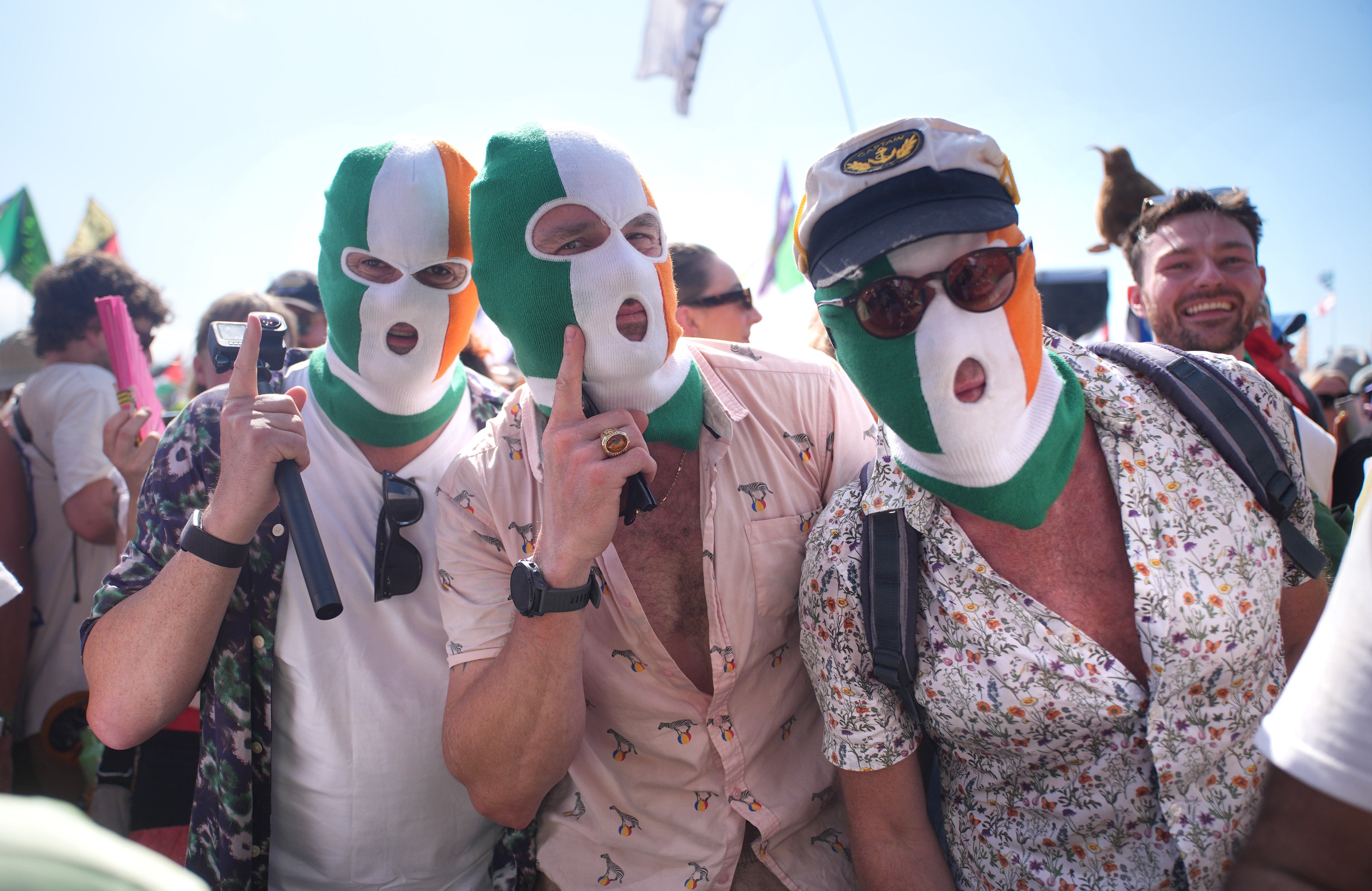 The crowd ahead of Kneecap performing on the West Holts stage