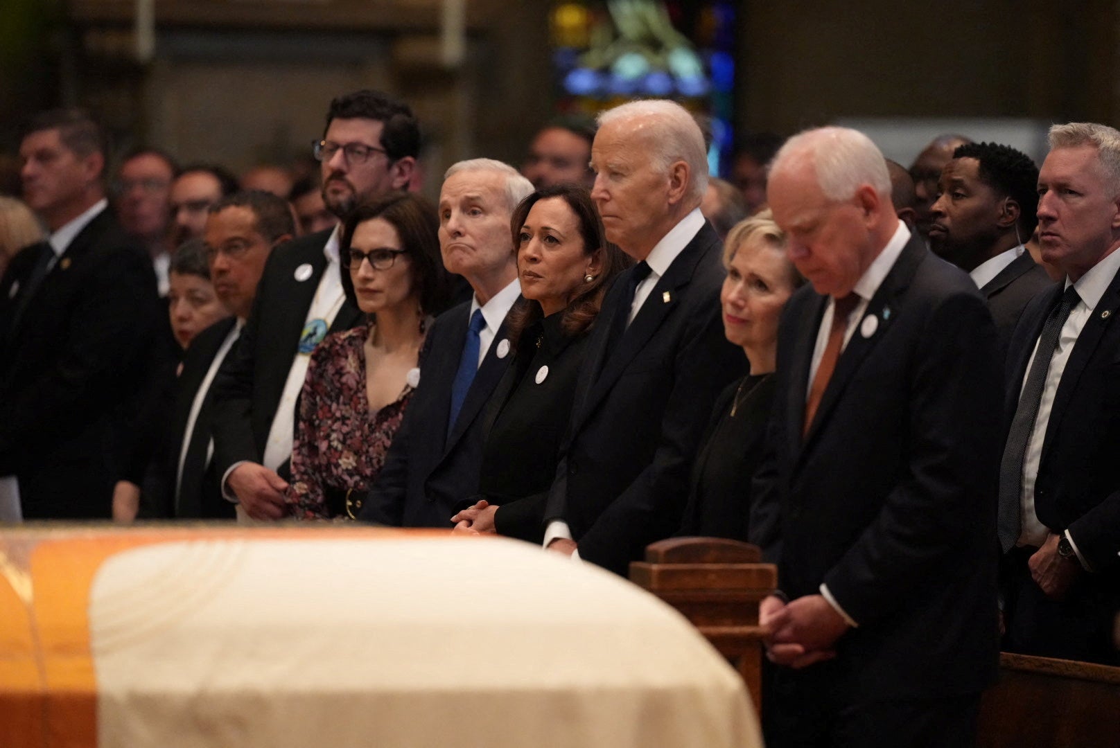 Harris, Biden and Walz were sitting at the front of the church for the service