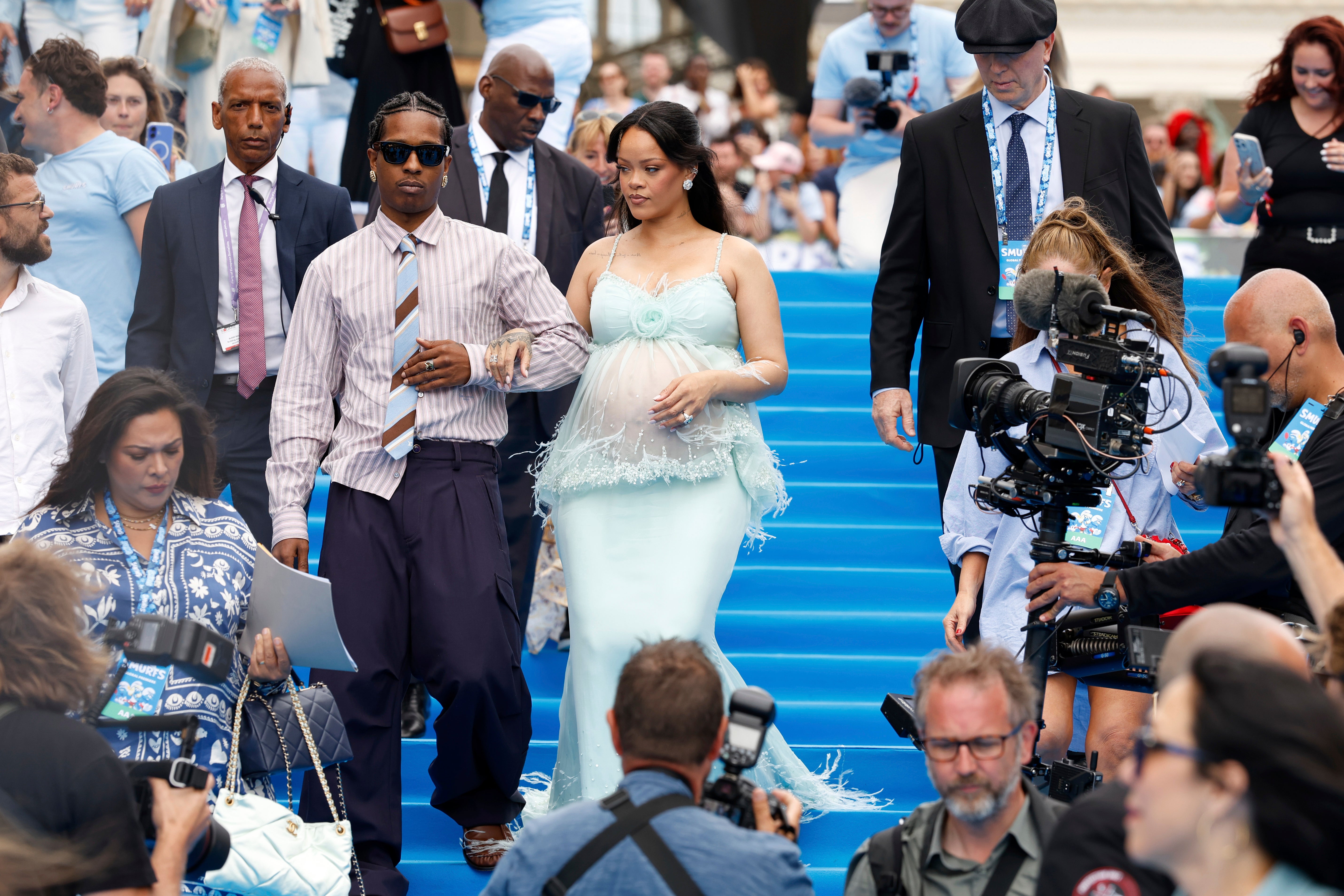 <p>A$AP Rocky and Rihanna at the Smurfs movie premiere </p>