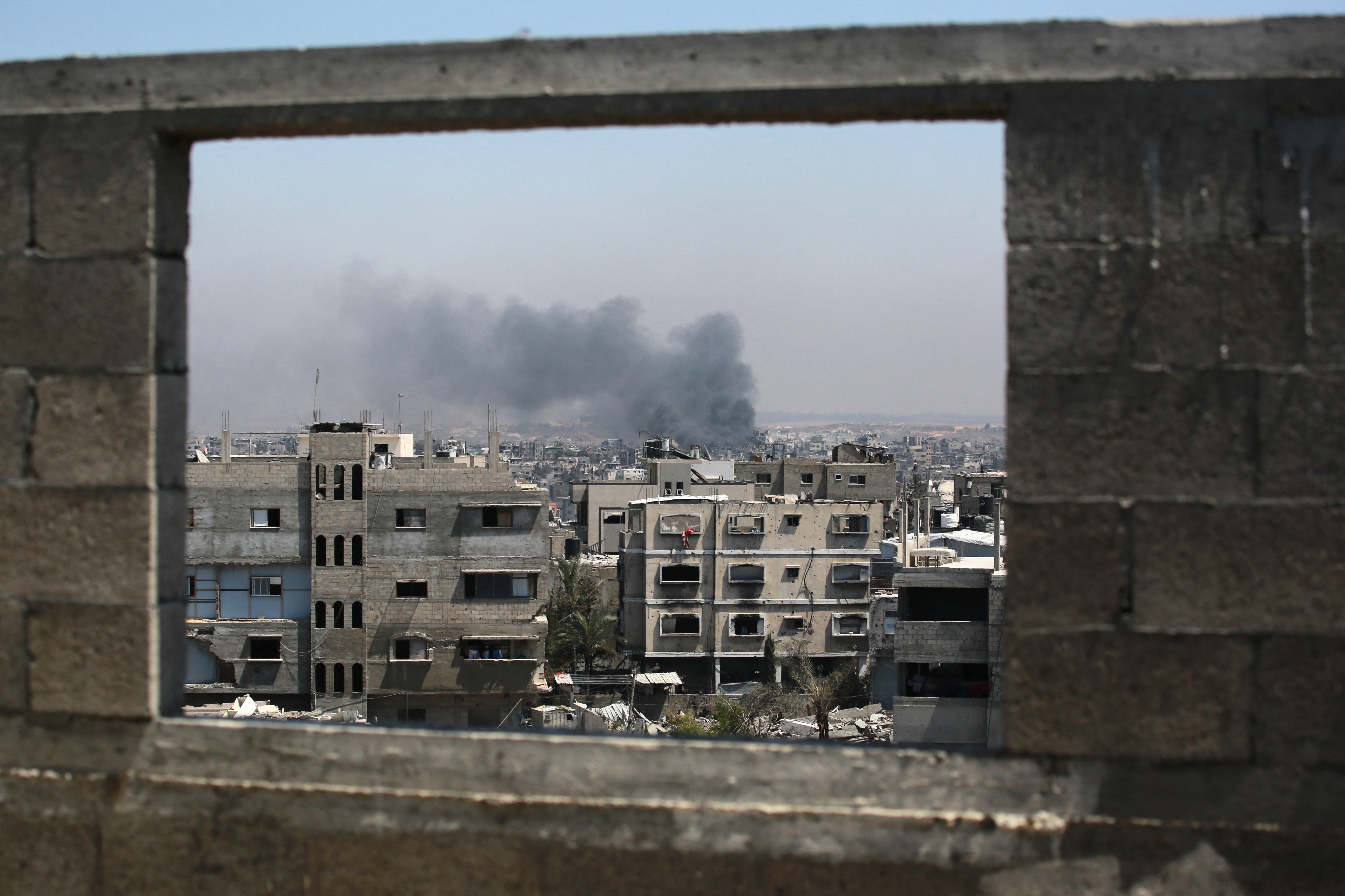 Smoke wavy after an Israeli strike to Jabalia in the Northern Gaza Strip on Friday
