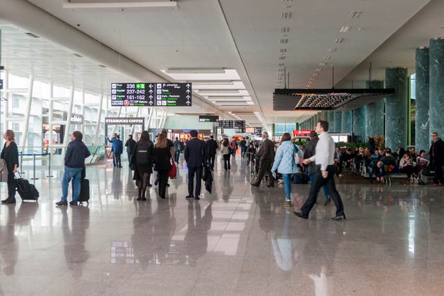 <p>Izmir, Turkey - February 14, 2018: Departure area of Adnan Menderes International Airport  terminal in Izmir-Turkey</p>