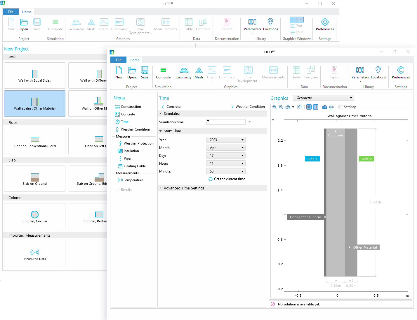 A simulation app for determining concrete mix and casting timelines based on onsite conditions