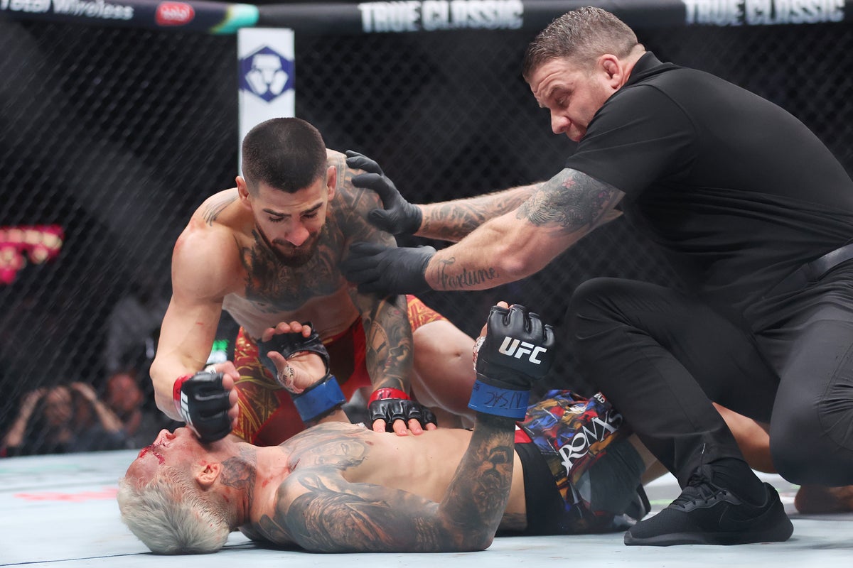 Ilia Topuria obliterates Charles Oliveira at UFC 317 before wild face-off with Paddy Pimblett