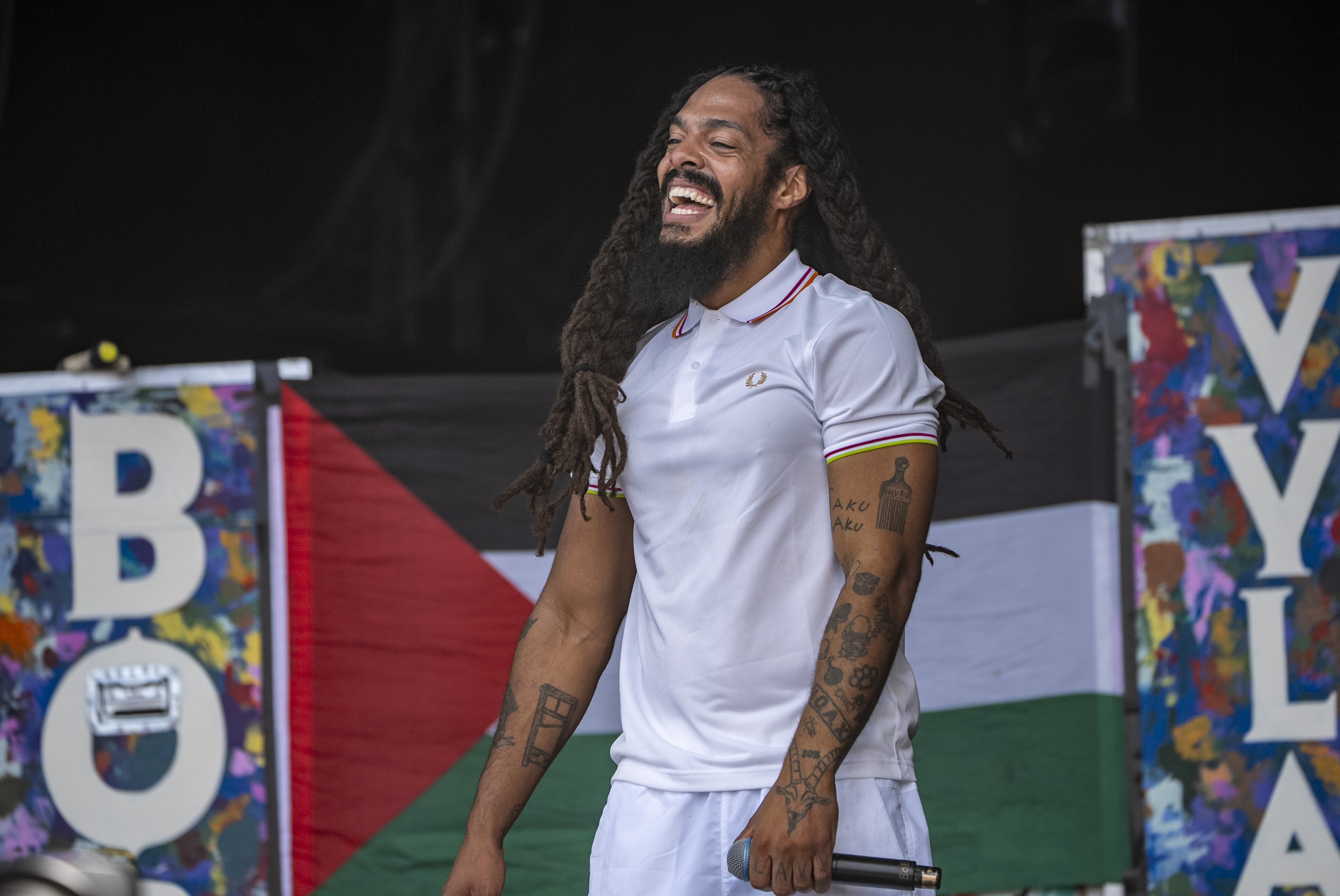 Bob Vylan performing on the West Holts Stage (Ben Birchall/PA)