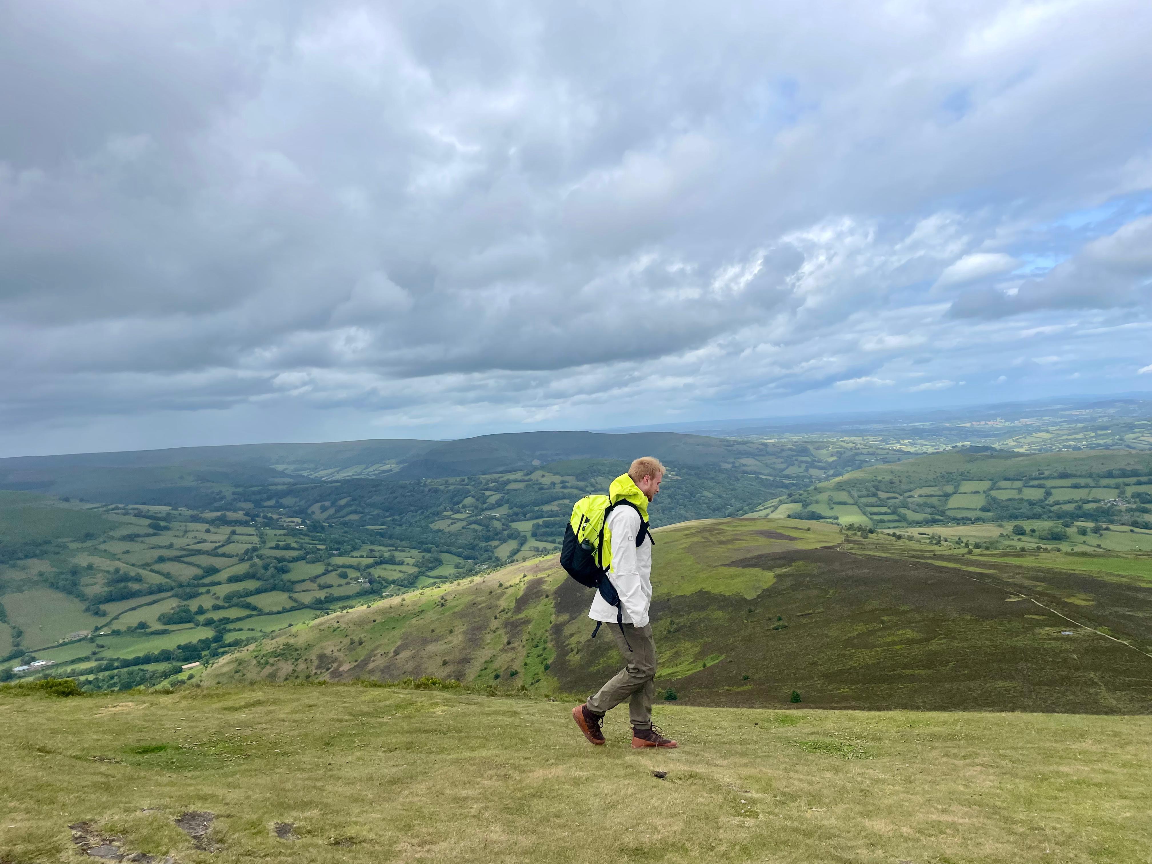 The Independent's senior fitness writer Harry Bullmore testing the Xero scrambler trail mid WP while climbing Sugar Loaf in Wales